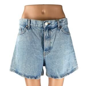 MNG Mango Women's Blue Light Wash High Rise A Line Denim Jean Shorts Size 8